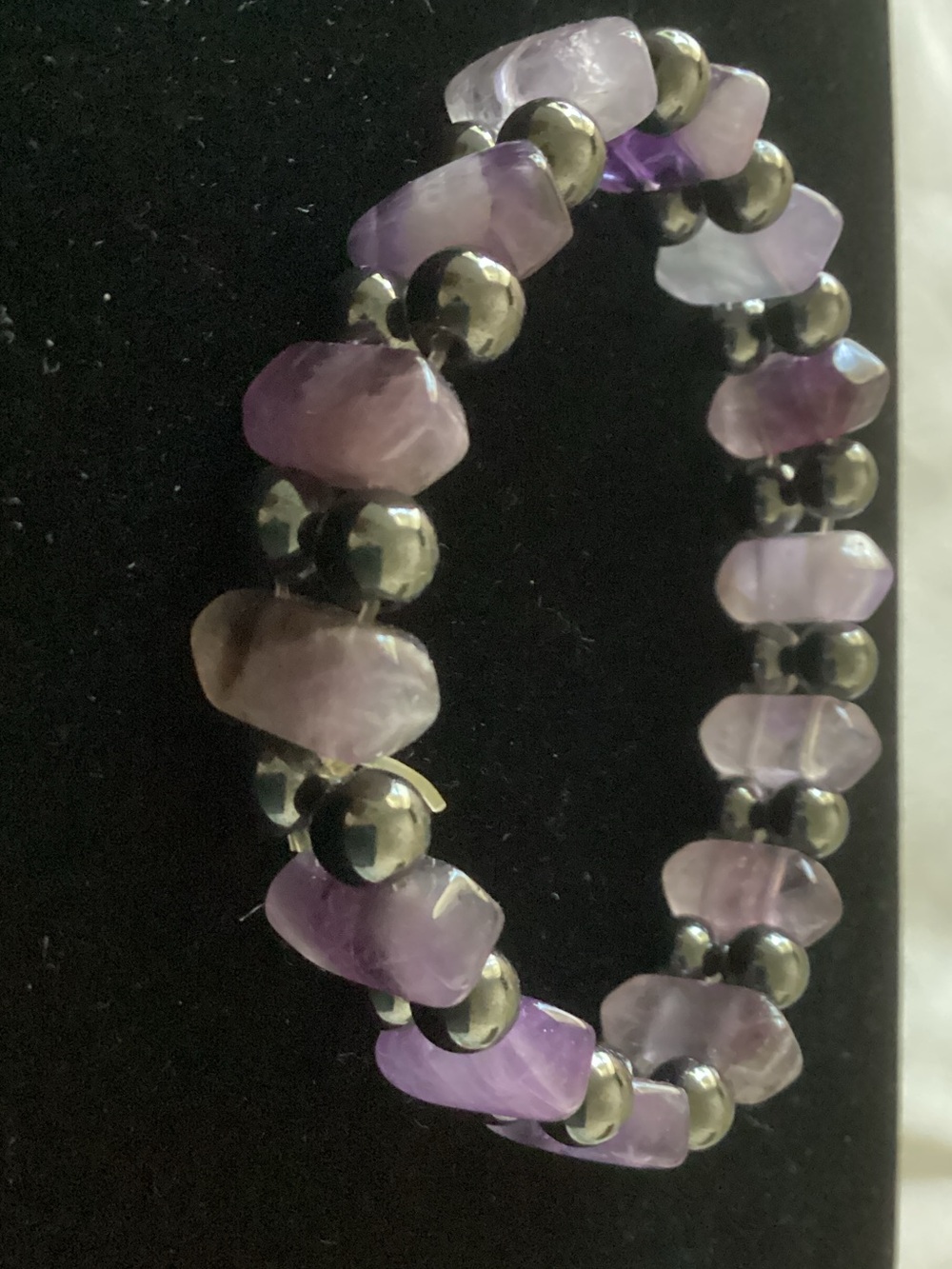 Purple Amethyst Chip & Hematite Bead Stretch Bracelet